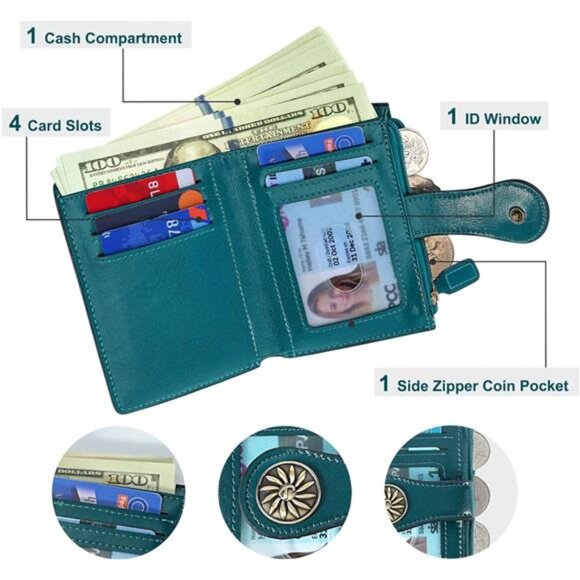 Card Holder Wallets with Zipper Teal - Picture 2 of 6